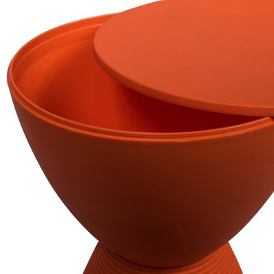 Modern Round Orange Plastic Side Table with Ribbed Leg