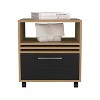 Vynxaria Modern Nightstand: Stylish Storage with Wheels in Natural Oak & Black - 3 of 4
