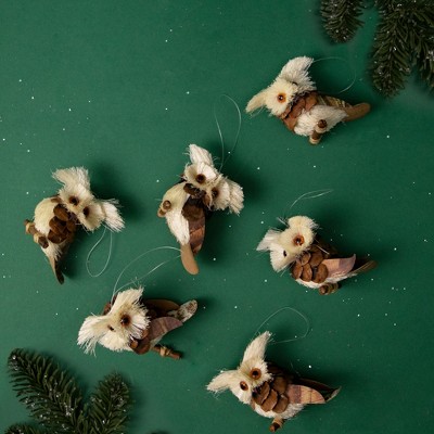 Set of 6 Rustic Brown and Ivory Sisal Owl Ornaments