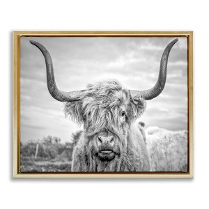 Stupell Industries Grey Highland Cow Photograph Floating Frame Canvas Art, Gold, 31" x 25" - 1 of 4
