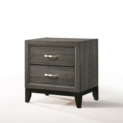 Vynxaria Modern Grey 2-Drawer Nightstand, Center Metal Glide (Smooth Quiet Use), Flat Surface, Rectangular Versatile Design