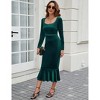Women's Long Sleeve Velvet Dresses Square Neck Bodycon Dress Evening Party Cocktail Midi Wedding Guest Fishtail Dresses - 4 of 4