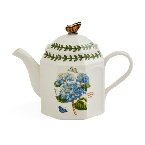 Portmeirion Botanic Garden Bouquet Teapot, 37 Ounce - Floral Hydrangea, Octagonal Shape with Butterfly Lid, Dolomite Tea Pot - 1 of 4