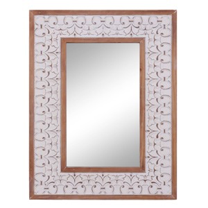 Farmhouse Wood Rectangle Wall Mirror White - Olivia & May: Carved Floral Design, Entryway Decor, No Assembly Required - 1 of 4