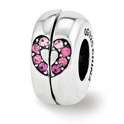 Black Bow Jewelry Pink Heart 2 Pc Magnetic Sterling Silver & Crystals Bead Charm