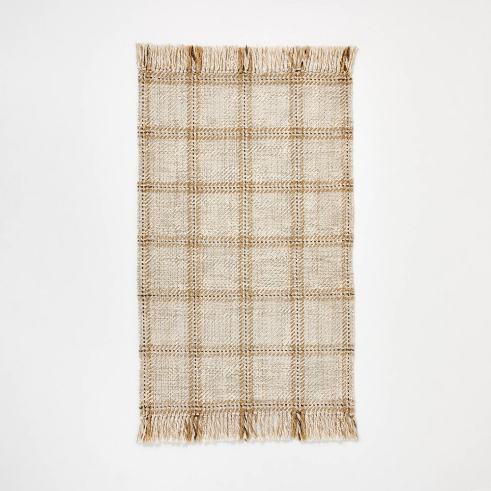 2'1"x3'2" Indoor/Outdoor Plaid Accent Rug Tan - Threshold designed with Studio McGee