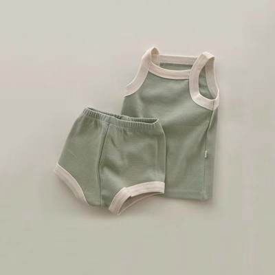 MyKids-USA Baby Girl Solid Color Thin Style Pure Cotton Vest Combo Shorts 2 Pieces Sets Home Clothes