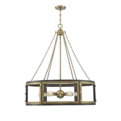Savoy House Lakefield 6 - Light Pendant in  Burnished Brass/Walnut