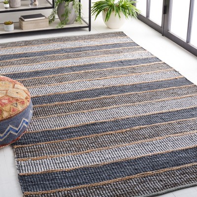 Handmade Grey and Natural Cowhide Leather 8' x 10' Area Rug
