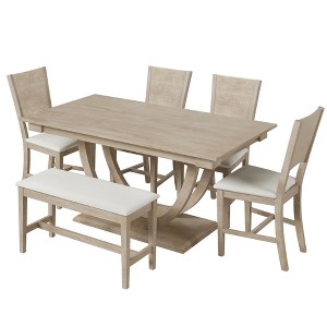 NicBex 6-Piece Rectangle Dining Table Set with 4 Cushion Seat Dining Chairs & Upholstered Bench for Kitchen,Dining Room - 1 of 4