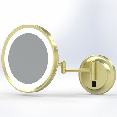 Brushed Brass LED Round Arm Wall Mirror with Switchable Light