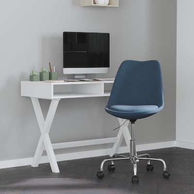 Blue Fabric Mid-Back Swivel Office Chair with Chrome Base