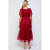 Pinkblush Burgundy Dotted Tulle Smocked Maternity Midi Dress - 4 of 4