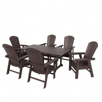 WestinTrends 7 Piece Outdoor Patio Dining Table and Adirondack Armchair Set