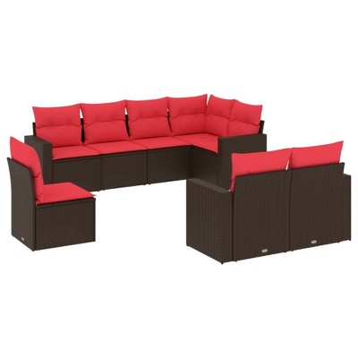 vidaXL 8 Piece Patio Sofa Set with Cushions Brown Poly Rattan