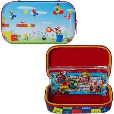 Super Mario Pencil Case Set with Stickers and Gel Pens for Kids, Molded with Zip Closure