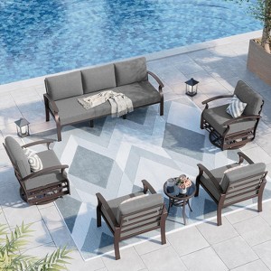 ALAULM Aluminum Patio Furniture Set 7-Seat Modern Metal Outdoor Conversation Sets w/Swivel Rocking Chairs Patio Sectional Sofa - 1 of 4