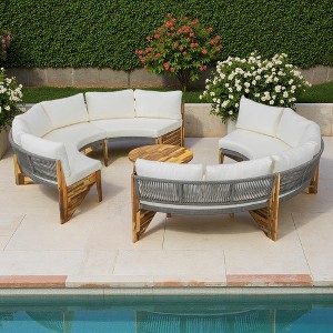 12-Seater Outdoor Acacia Wood Round Sectional Sofa Set with Coffee Table - 1 of 4