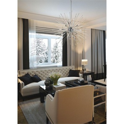 Polaris 40" Satin Brass Sputnik Chandelier with Clear Glass Rods