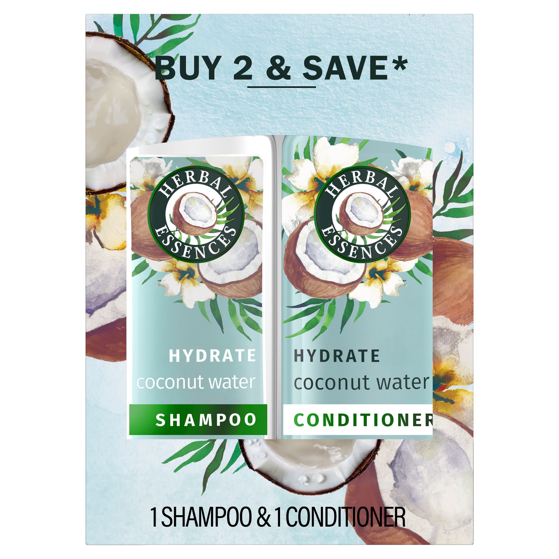 Herbal Essences Classic Hydrate - Coconut Water & Jasmine Moisturizing Shampoo and Conditioner Set - 27 fl oz: Daily Use, Vegan Formula