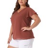 Agnes Orinda Women's Plus Size Swiss Dot V-Neck Tops with Flutter Sleeves - 2 of 4
