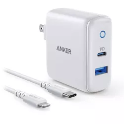 Anker 2-Port PowerPort 30W Power Delivery Wall Charger (with 3' PowerLine Select Lightning to USB-C Cable) - White