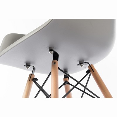 Gray Plastic Shell Dining Arm Chair with Wooden Legs