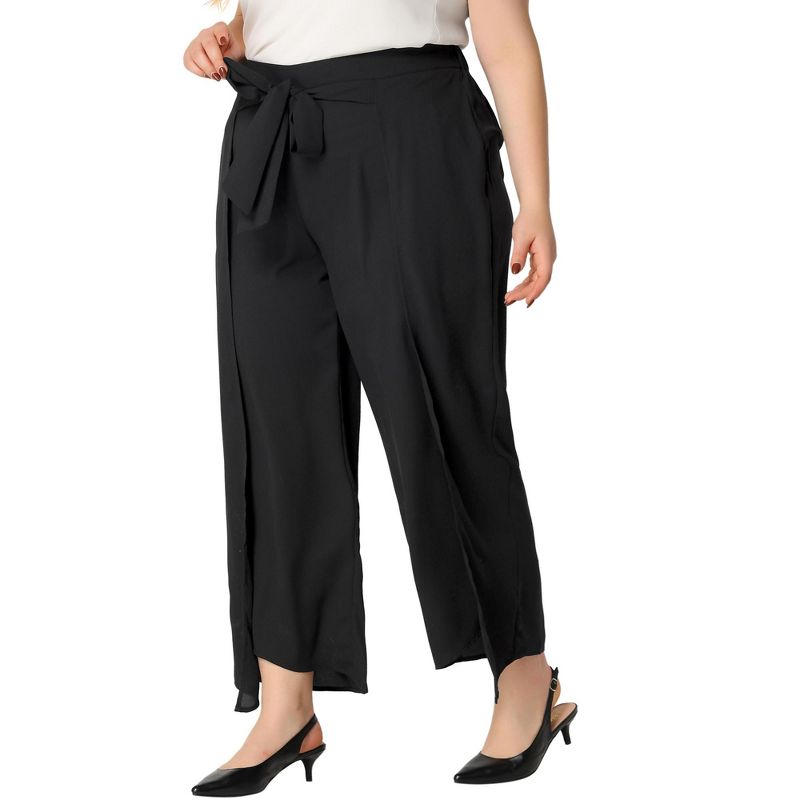 Agnes Orinda Women's Plus Size Split Wide Leg Tie Knot High Rise Palazzo Formal Outfits  Pants, 2 of 6