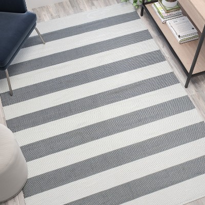 Cabana Chic 5'x7' Gray and White Striped Handwoven Outdoor Rug