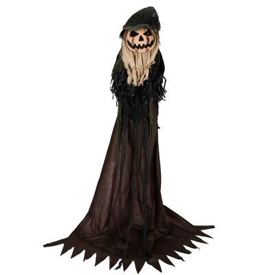 FURNIinspire Decorative Holiday Scene Props 5.7ft Halloween Decor Outdoor Pumpkin Face Wizard with Sound for Yard Party, Black, 64"*27"*64"