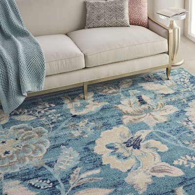 Turquoise Blossom Elegance 8'10" x 11'10" Synthetic Floral Rug