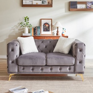 APRILSOUL61.25-inch Deluxe Velvet Sofa with Chesterfield Tufted Buttons with 2 Pillows and Metal Feet - 1 of 4