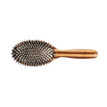 Bass Brushes Shine & Condition Hair Brush with 100% Natural Bristle + Nylon Pin Pure Bamboo Handle Large Oval Striped Bamboo