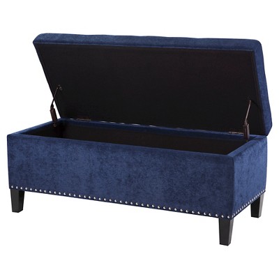 Blue Tufted Storage Bench with Espresso Wood Legs