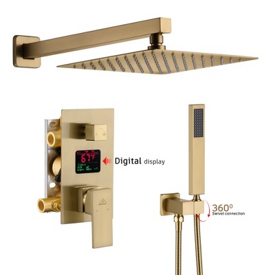 CASAINC 1-Spray Patterns with 2.5 GPM 10 Inches Wall Mount Dual Shower Heads with Digital Display
