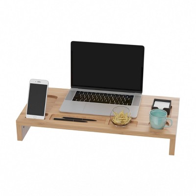 Natural Bamboo Monitor Stand with Organizer Compartments