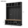 78" Hall Tree with Shoe Storage, Farmhouse Entryway Bench with 6 Hooks Coat Rack, 13 Open Compartments Shoe Storage - 3 of 4
