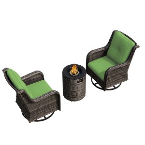 UPTION 3-Piece Wicker Outdoor Seating Group with Fire Pit - 1 of 4