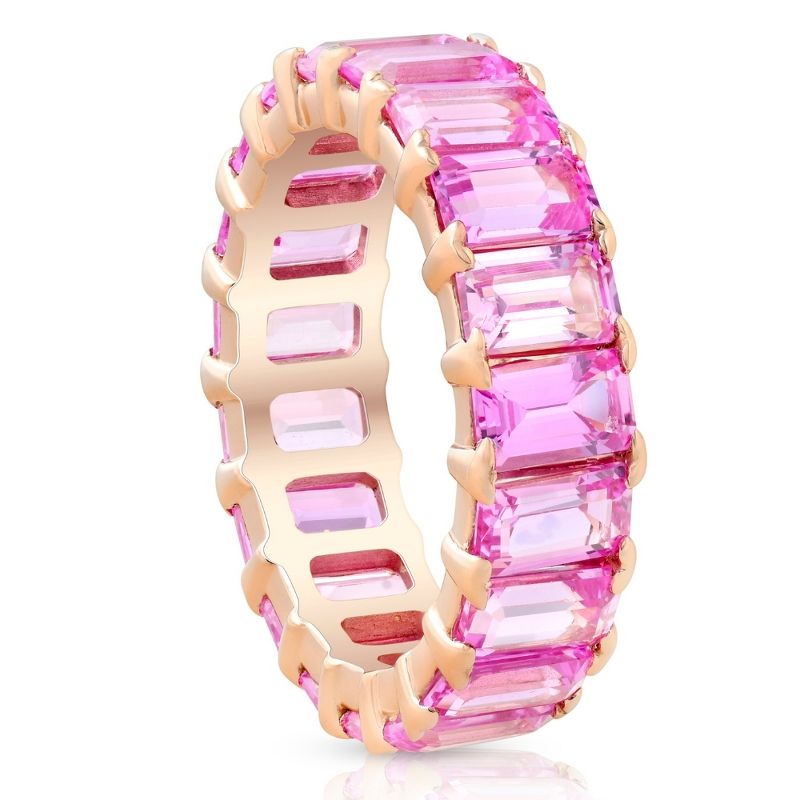 Pompeii3 5X3mm Simulated Pink Sapphire Emerald Cut Eternity Ring Solid 10k Rose Gold, 3 of 5