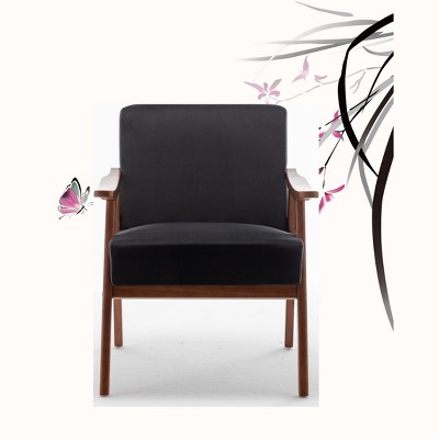 VYNXARIA Black Velvet Accent Chair with Solid Wood Frame for Modern Living Spaces