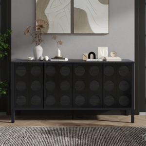 Stylish Storage Cabinet Sideboard,Unique Geometric Circle Door Design, MDF Wooden Cabinet with Adjustable Shelves,for Study, Entryway -Black - 1 of 4