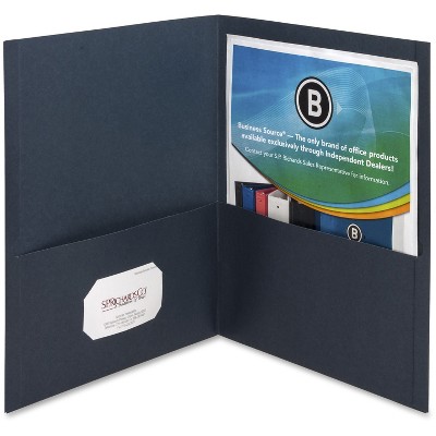 Business Source 2-Pocket Folders 125 Sht Cap Letter 12"x9" 25/BX D.BLUE 78492
