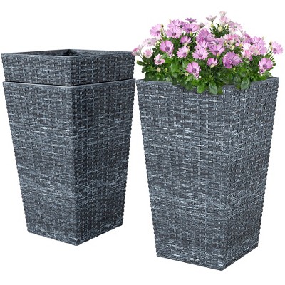 Outsunny Set of 3 Tall Planters, Outdoor & Indoor Flower Pot Set for Front Door, Entryway, Patio and Deck