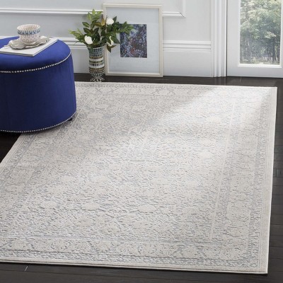 Elegance Squared 59" Light Grey & Cream Synthetic Area Rug