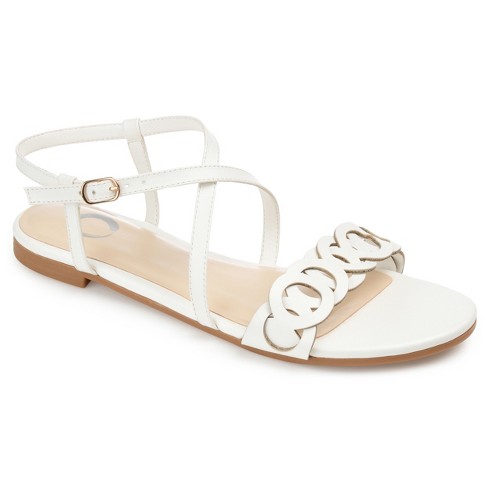 Journee Collection Womens Jalia Multi Strap Flat Sandals, White 6 : Target