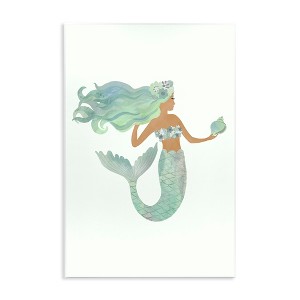 Stupell Industries Jade Mermaid Holding Shell Flower Outfit Fantasy Character, 13" x 19" - 1 of 4