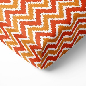 Bacati - Chevron Ikat Orange 100 percent Cotton Universal Baby US Standard Crib or Toddler Bed Fitted Sheet - 1 of 4
