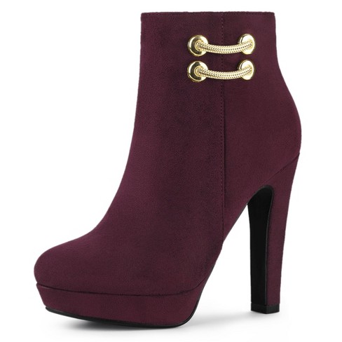 Allegra K Women's Round Toe Chunky High Heel Platform Ankle Boots Burgundy  8.5