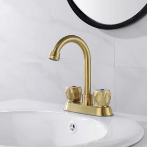 LunaLulink 2 Handle Brushed Gold Stainless Steel Center Sink Faucet with Overflow Pop-Up Sink Spout - 1 of 4