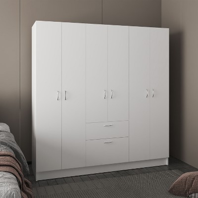 Mitu Six Doors Armoire, Seven Interior Shelves, One Drawer, Rod White